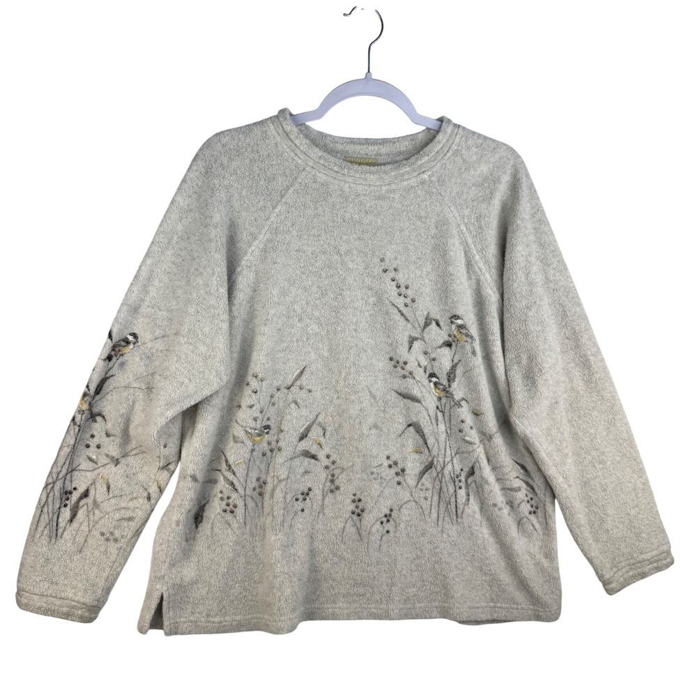 Artisans Womens Gray Bird Nature Graphic Fleece Sweatshirt Raglan Large